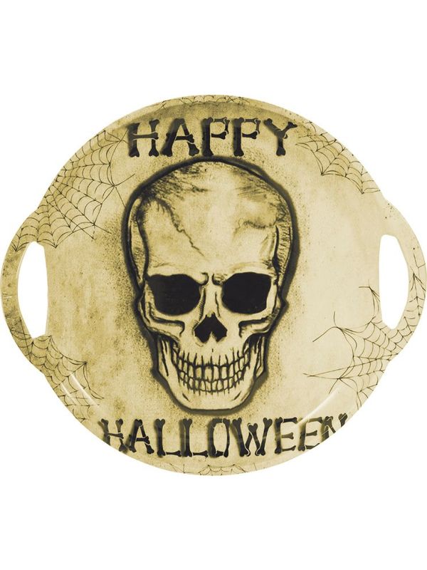 Snoepschaal doodshoofd met handvaten 30 cm halloween