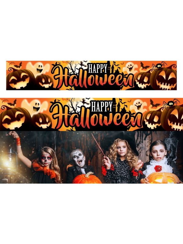 Spandoek oranje pompoen 'Happy Halloween' 290 x 50 cm main product photo