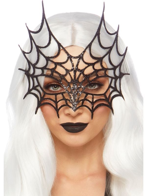 Spinnenweb oogmasker glitter zwart