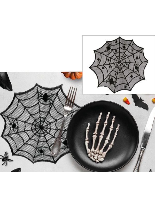 Spinnenweb placemat geborduurd 30 cm halloween main product photo