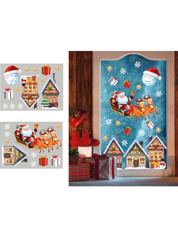 Statische raamstickers kerstdorp 2 vellen