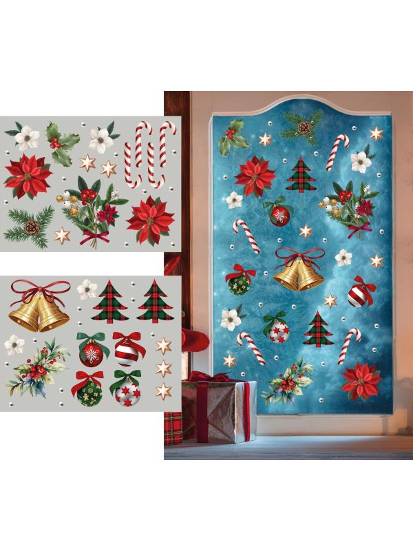 Statische raamstickers klassieke kerstfiguren 2 vellen