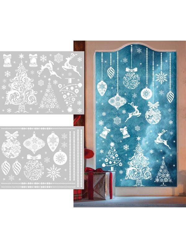 Statische raamstickers witte kerst 2 vellen
