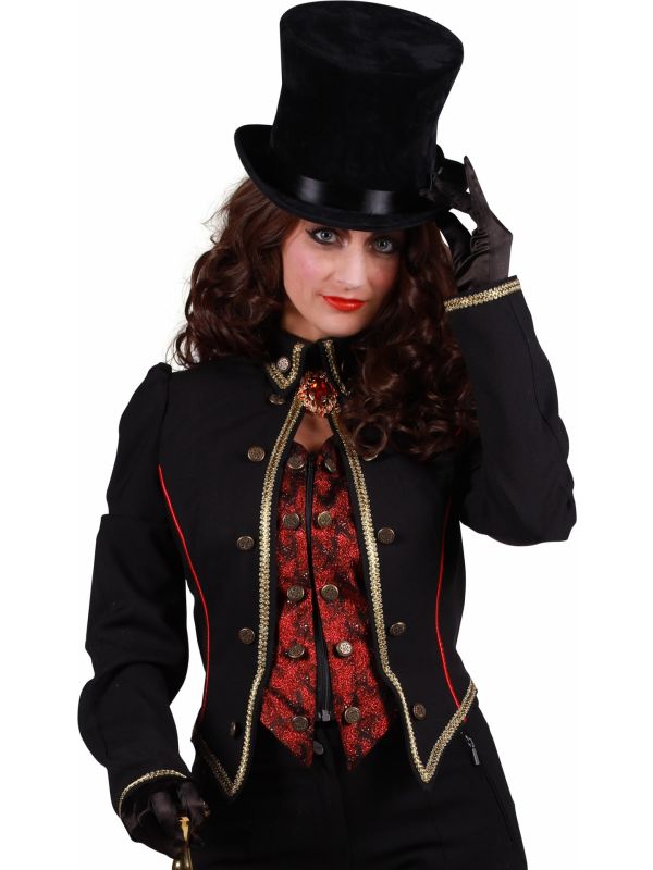 Steampunk Vampier Jas Dames Zwart Rood Halloween
