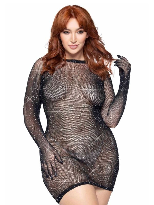 Strass visnet jurkje zwart plussize