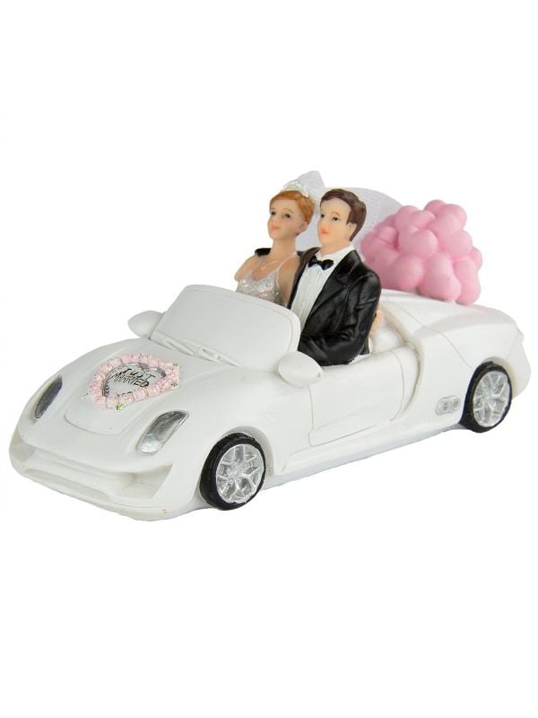 Taartdecoratie bruiloft koppel cabrio