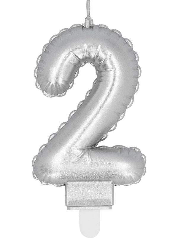 Taartkaarsje Cijfer 2 Verjaardag Zilver