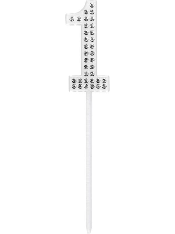 Taarttopper Cijfer 1 Verjaardag Zilver