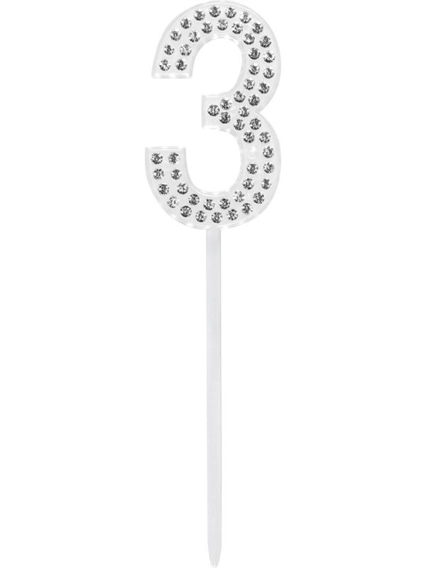 Taarttopper Cijfer 3 Verjaardag Zilver