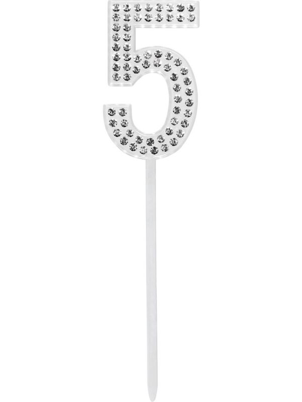 Taarttopper Cijfer 5 Verjaardag Zilver