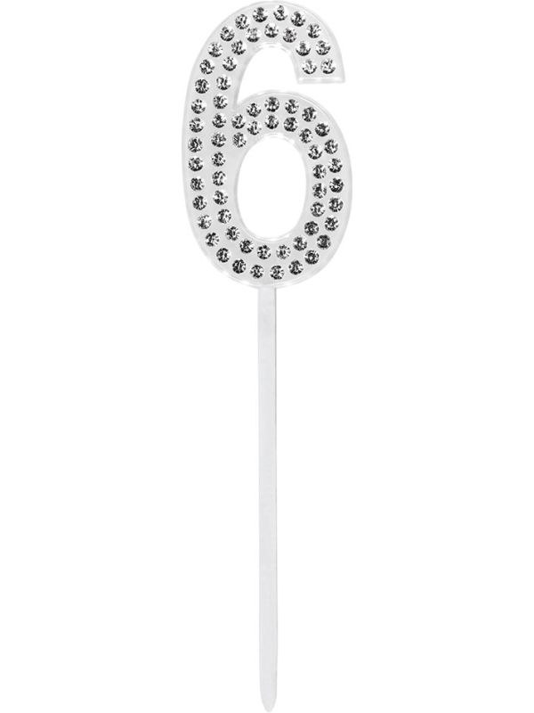 Taarttopper Cijfer 6 Verjaardag Zilver