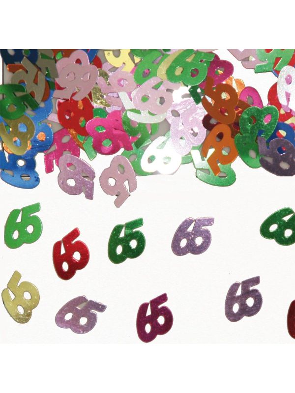 Tafeldecoratie 65 jaar verjaardag kleurrijk