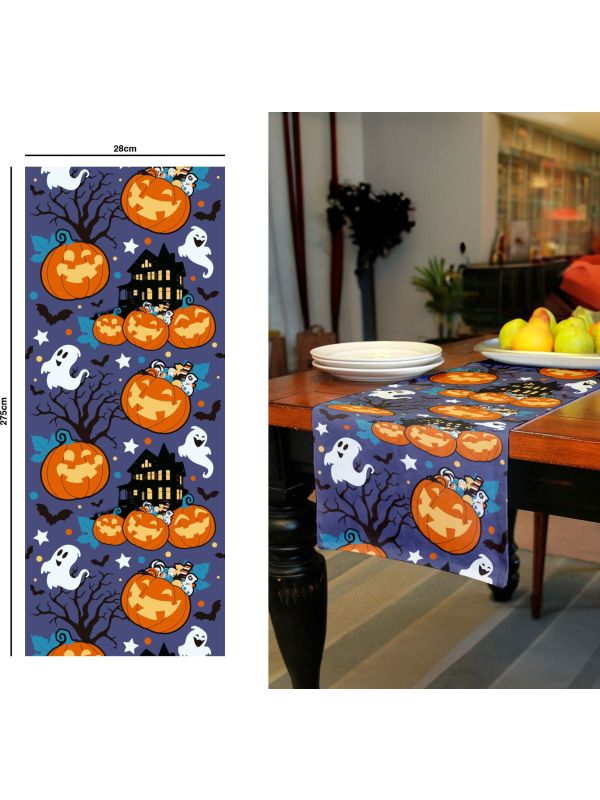 Tafelloper vrolijke halloween figuren linnen