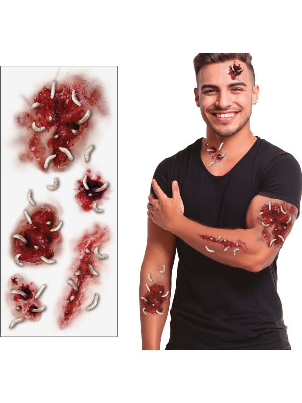 Tattoos wonden met maden halloween