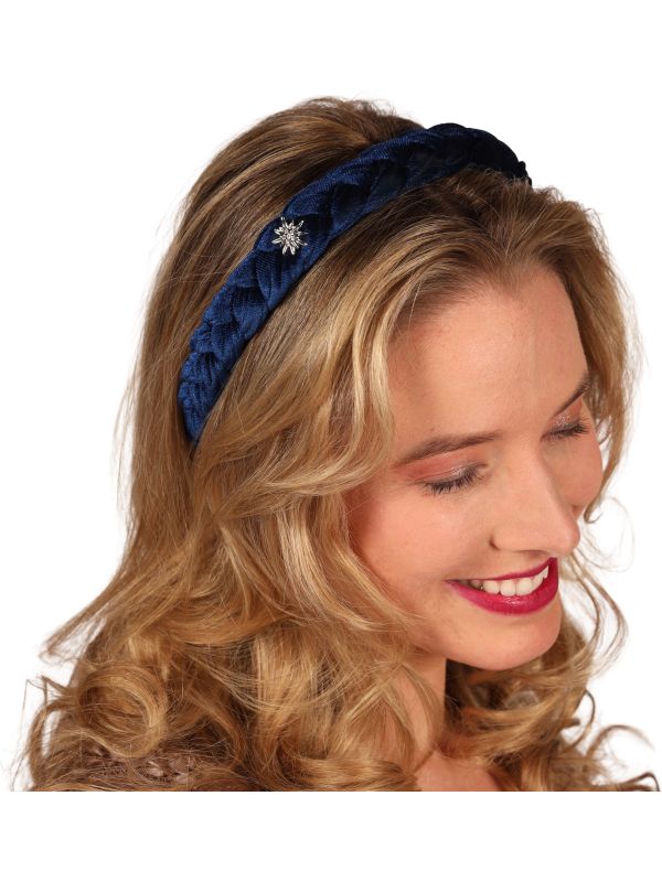 Tiroler Haarband Marineblauw Gevlochten Edelweiss Oktoberfest