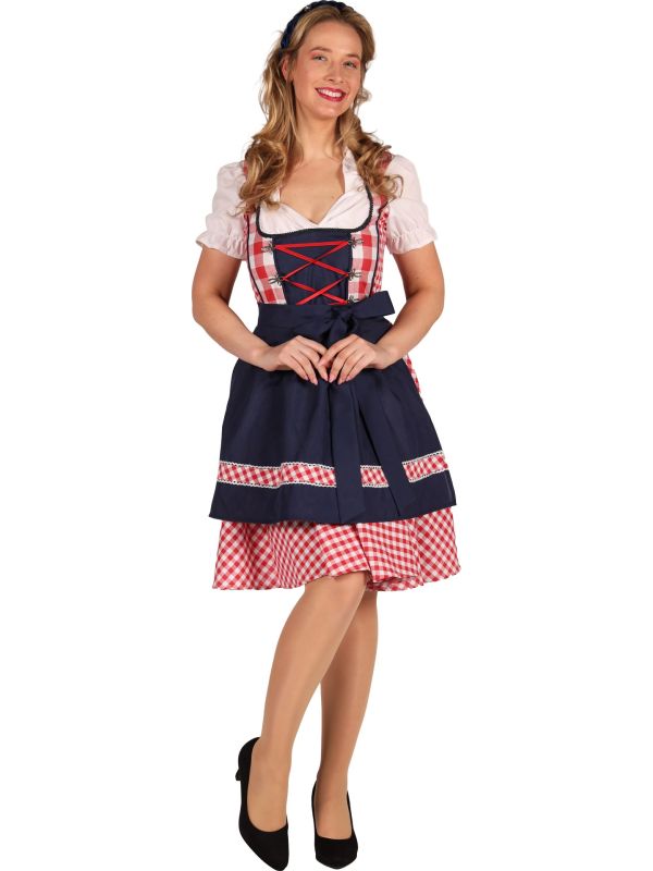 Tiroler Oktoberfest Jurk Rood Wit met Schort Dames
