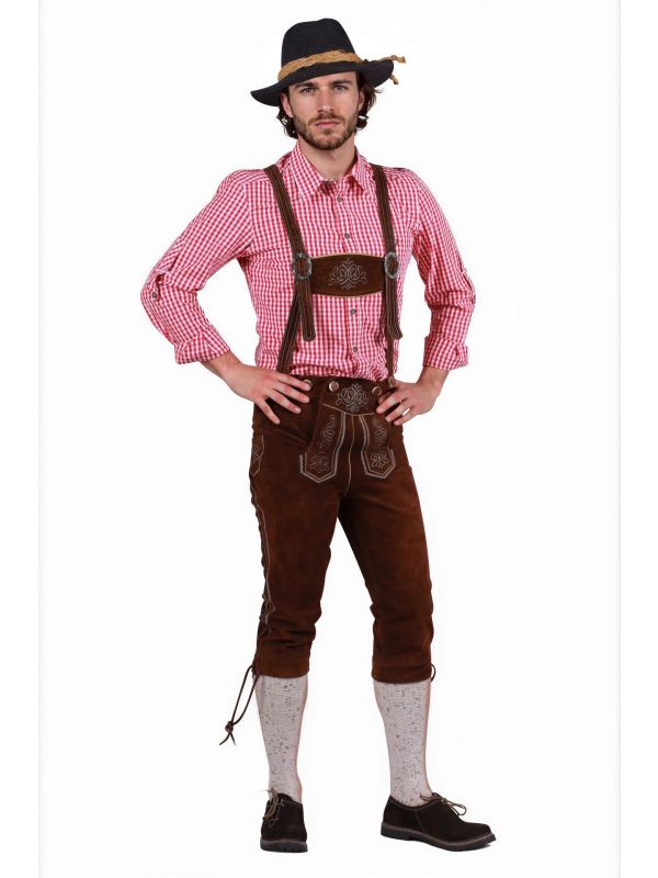 Tiroler Oktoberfest Leren Kniebroek Donkerbruin Heren