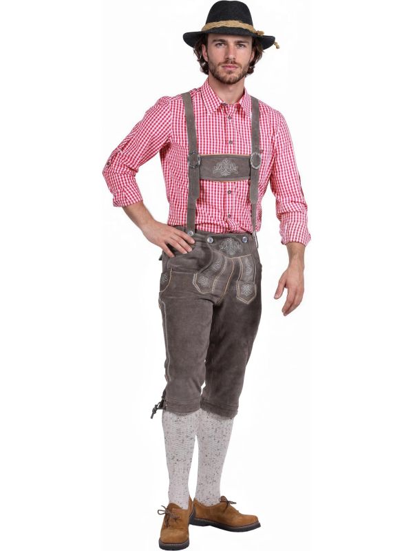 Tiroler Oktoberfest Leren Kniebroek Grijs Heren