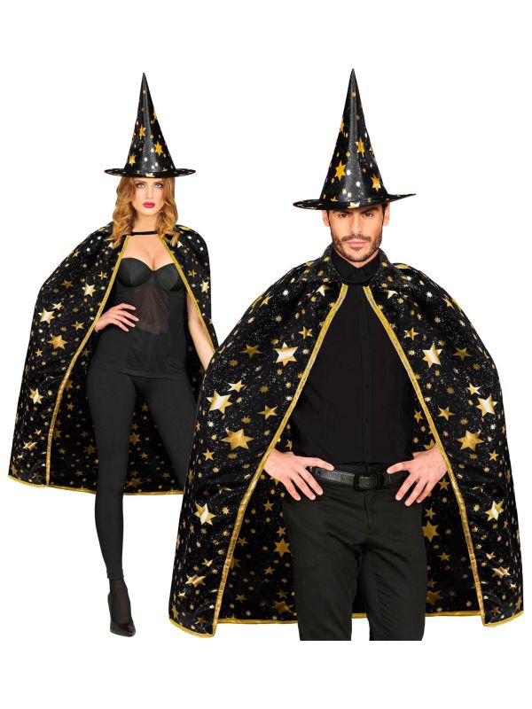 Tovenaar cape en hoed met sterren zwart main product photo