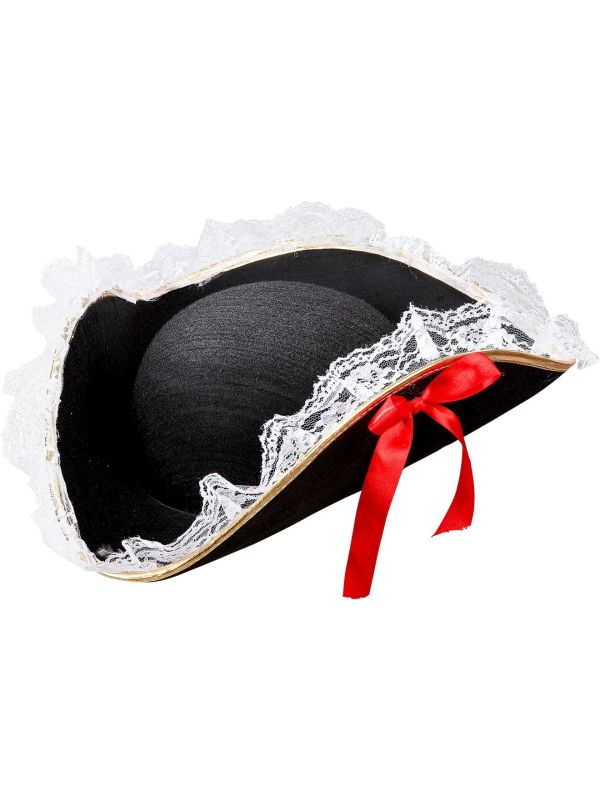 Tricorn piratenhoed met kant