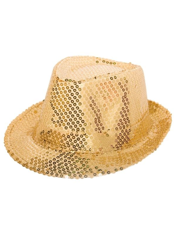Trilby pailletten hoed goud