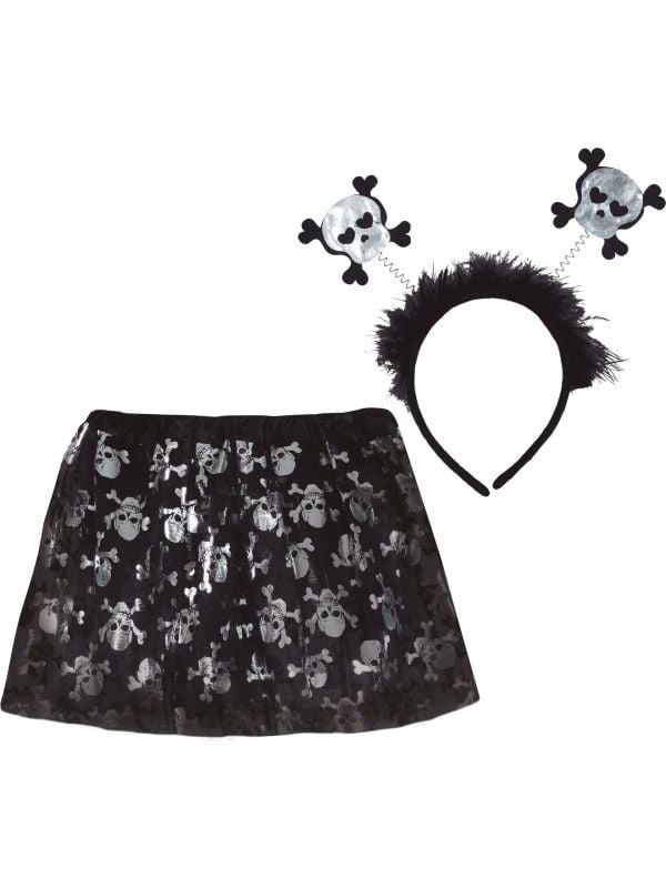 Tutu met haarband set schedels kind 30 cm