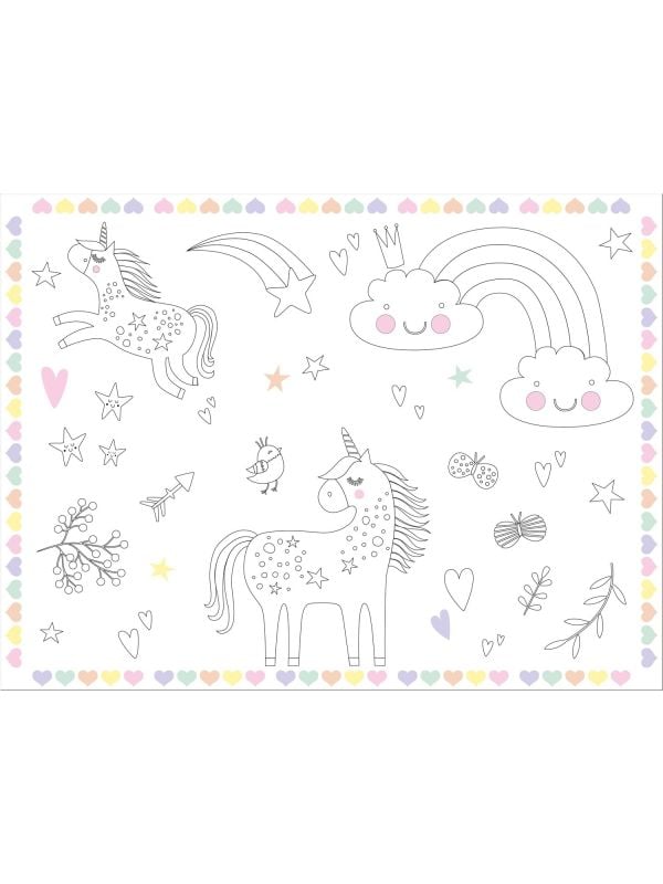 Unicorn en Rainbows kleurplaat placemats