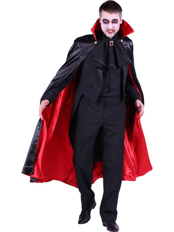 Vampier Cape Zwart Rood 135 cm Satijn Halloween