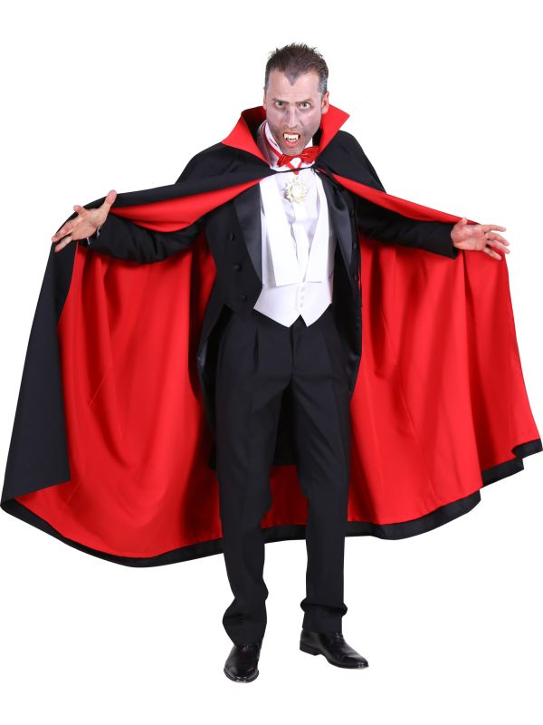 Vampier Cape Zwart Rood Gevoerd Halloween Gothic