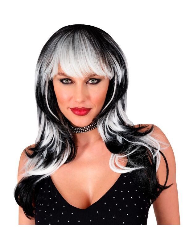 Vampier Pruik Zwart Wit Lang Halloween Dames