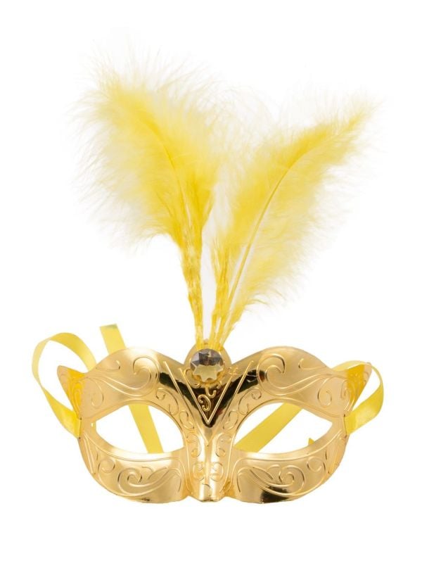 Venetiaans carnaval oogmasker goud met veer