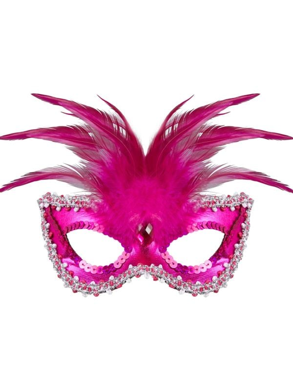 Venetiaans oogmasker met veren roze