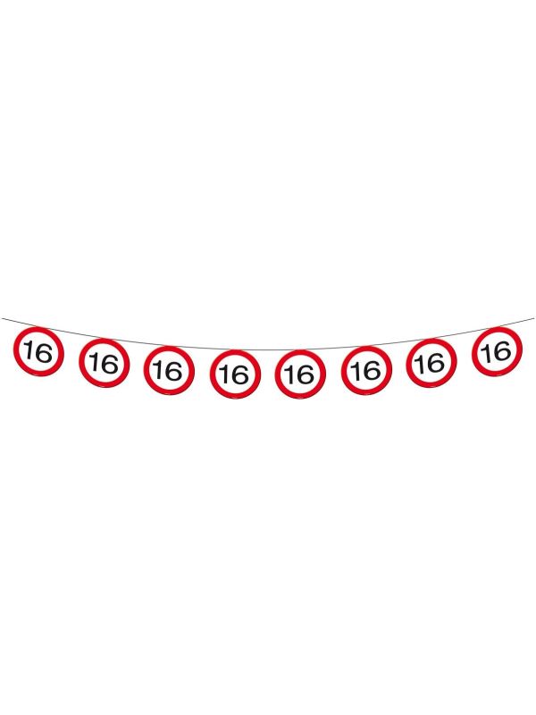 Verkeersbord 16 jaar vlaggenlijn 12 meter