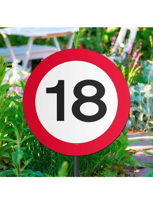 Verkeersbord verjaardag 18 jaar tuinbord