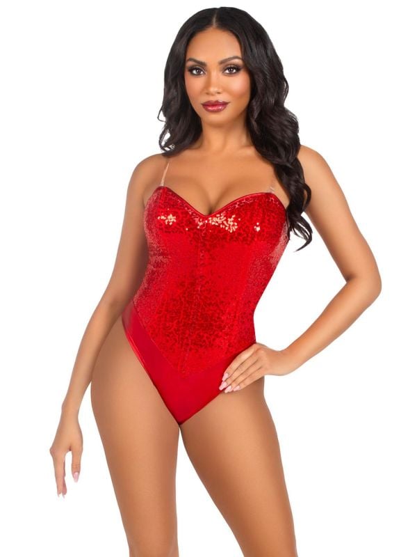 Verleidelijke rode pailletten korset bodysuit voor dames