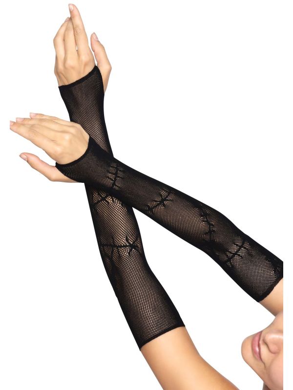 Visnet vingerloze handschoenen met hechting motief halloween main product photo