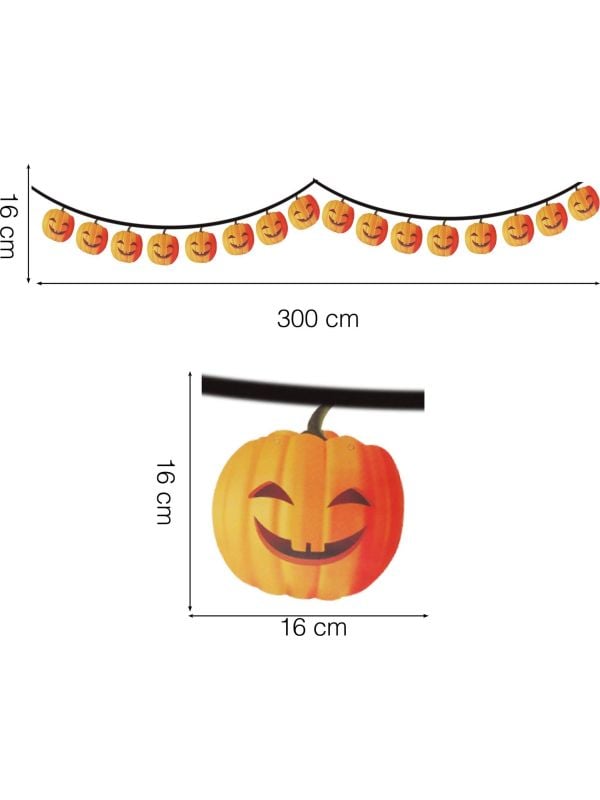 Vlaggetjeslijn pompoen vrolijk 3 meter halloween