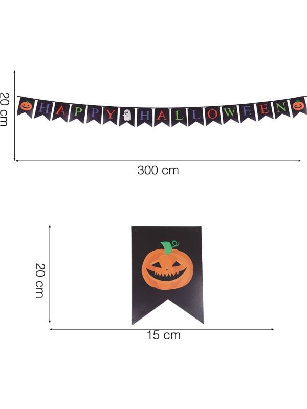 Vlaggetjeslijn zwart pompoen 3 meter halloween