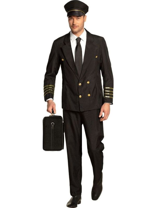 Volledig piloten outfit mannen zwart