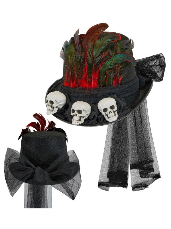 Voodoo Skull Top Hat Zwart Dames Mannen