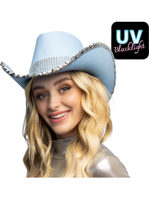 Vrijgezellenfeest Cowboyhoed Lichtblauw met Pailletten