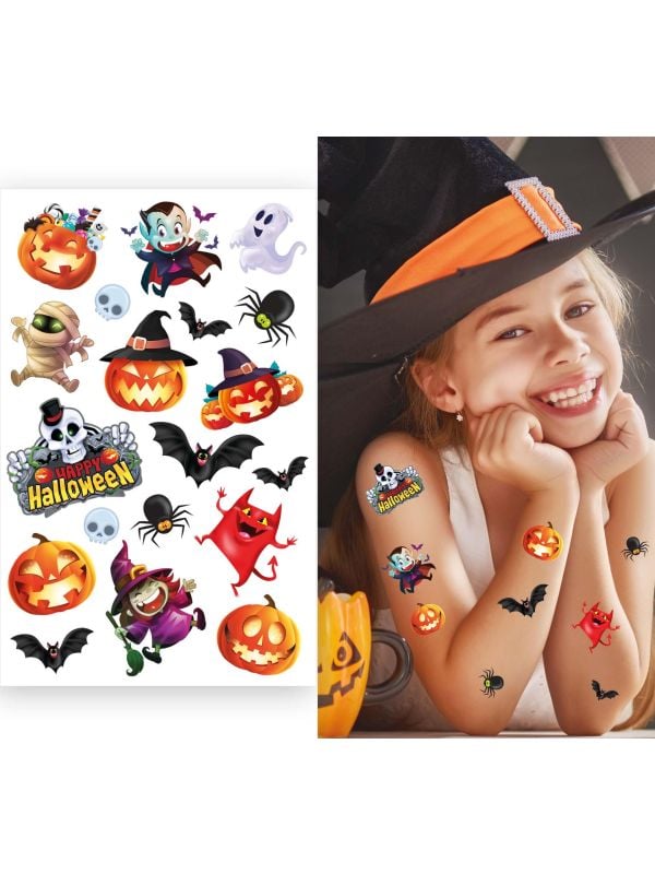 Vrolijke halloween tattoos met lijm kind