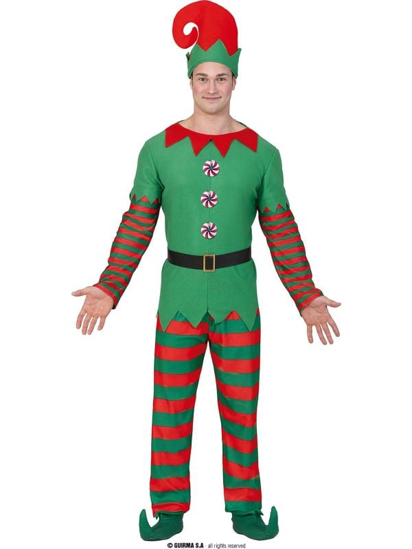 Vrolijke kerstelf outfit heren