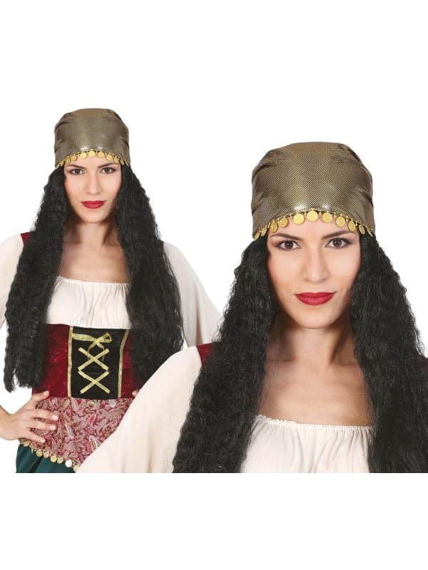 Waarzegster zwarte pruik met bandana main product photo