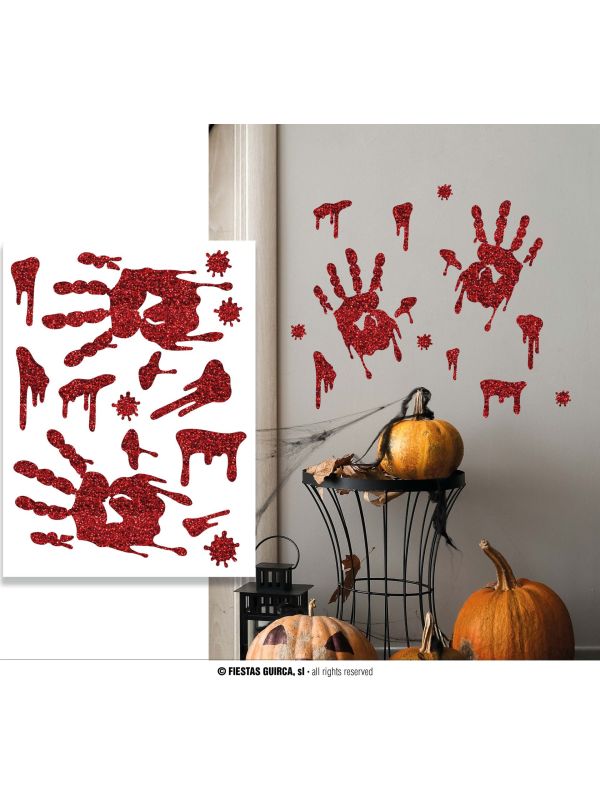 Wanddecoratie bloederig handafdruk glitter halloween