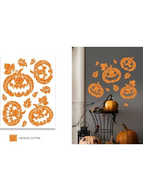 Wanddecoratie oranje pompoen glitter halloween