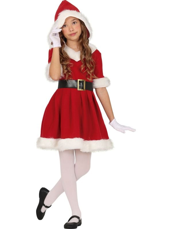 Warme kerstmeisje jurk met capuchon kinderen