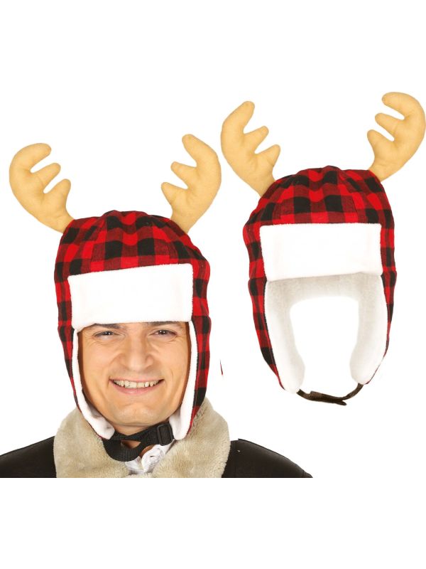 Warme kerstmuts met rendierhoorns