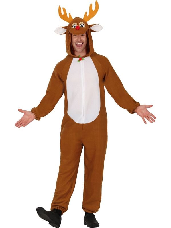 Warme rendier kerst onesie volwassenen