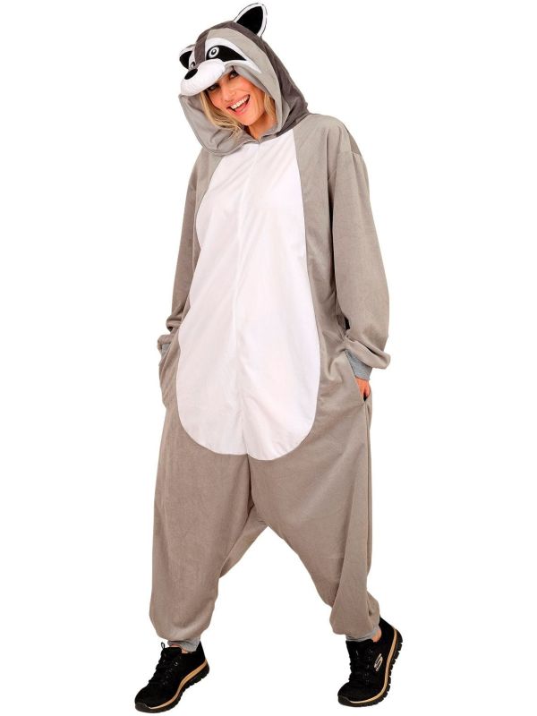Wasbeer Onesie Grijs Volwassenen